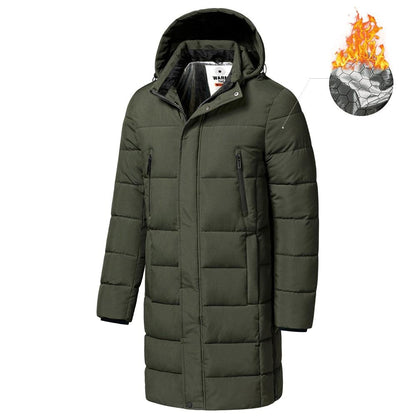 Stevvex olive green long puffer parka with hood, quilted windproof winter coat for men on Tampa Home & Garden Store