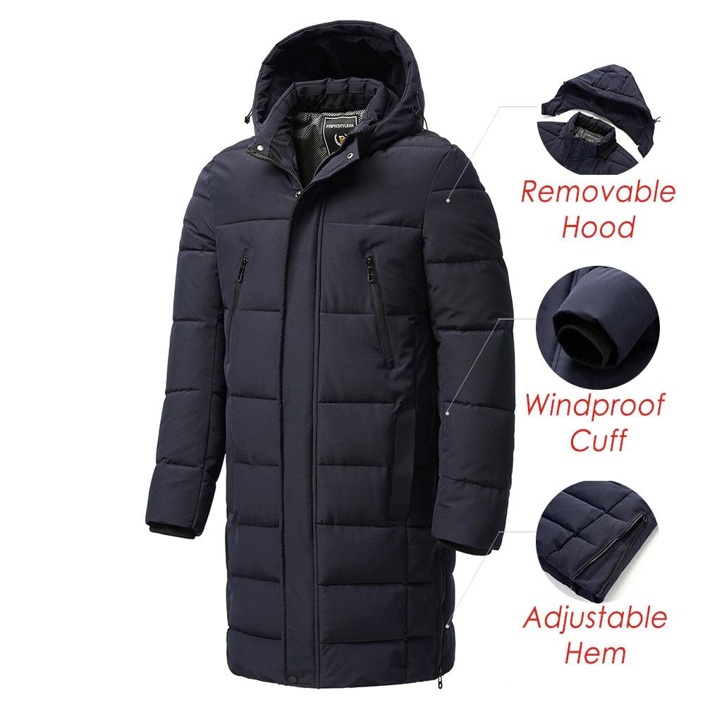 Stevvex navy winter parka with removable hood windproof cuffs and multiple pockets for men on Tampa Home & Garden Store