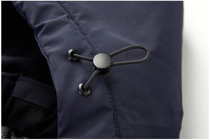 Stevvex navy blue hooded parka sleeve with drawcord toggle on Tampa Home & Garden Store