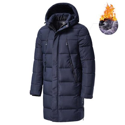 Men's navy long puffer parka with hood, windproof, zip pockets, Stevvex STIL7WC753JFU Parkas on Tampa Home & Garden Store