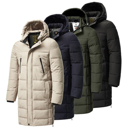 Stevvex long hooded puffer parka 4-color set beige navy olive black with zip pockets on Tampa Home & Garden Store
