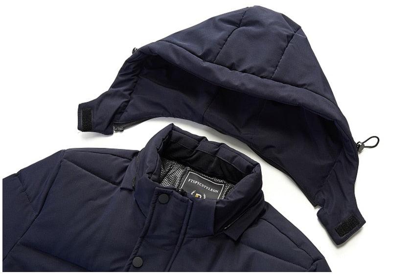 Stevvex navy men's hooded winter parka with thick insulation and multiple pockets on Tampa Home & Garden Store