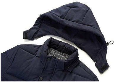 Stevvex navy men's hooded winter parka with thick insulation and multiple pockets on Tampa Home & Garden Store