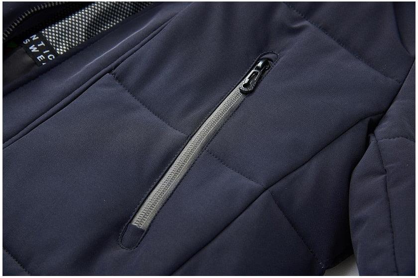 Stevvex navy quilted parka with zip chest pocket on Tampa Home & Garden Store