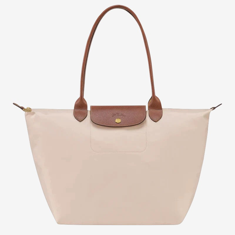 Large Classic Shoulder Handbag beige shopper bag with brown leather handles Moktan Sabai on Tampa Home & Garden Store