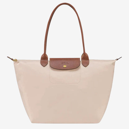 Large Classic Shoulder Handbag beige shopper bag with brown leather handles Moktan Sabai on Tampa Home & Garden Store