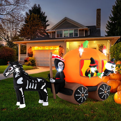 10.2 ft Halloween Inflatable Carriage with Pumpkin and 2 Ghosts, pulled by a skeleton horse on Tampa Home & Garden Store
