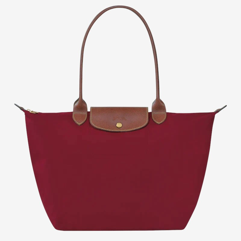 Large Classic Shoulder Handbag Moktan Sabai burgundy tote with brown leather handles on Tampa Home & Garden Store