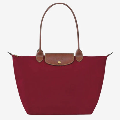 Large Classic Shoulder Handbag Moktan Sabai burgundy tote with brown leather handles on Tampa Home & Garden Store