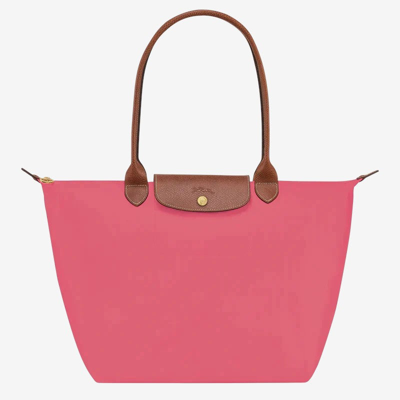 Large Classic Shoulder Handbag pink shopper bag by Moktan Sabai with brown leather handles on Tampa Home & Garden Store