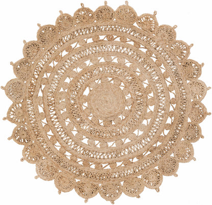 Longville Round Jute Rug natural beige by Boutique Rugs, round rope-woven jute texture on Tampa Home & Garden Store