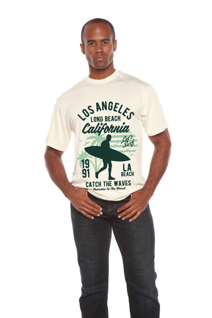 Los Angeles men's bamboo viscose organic cotton graphic T-shirt with green surfer print on Tampa Home & Garden Store