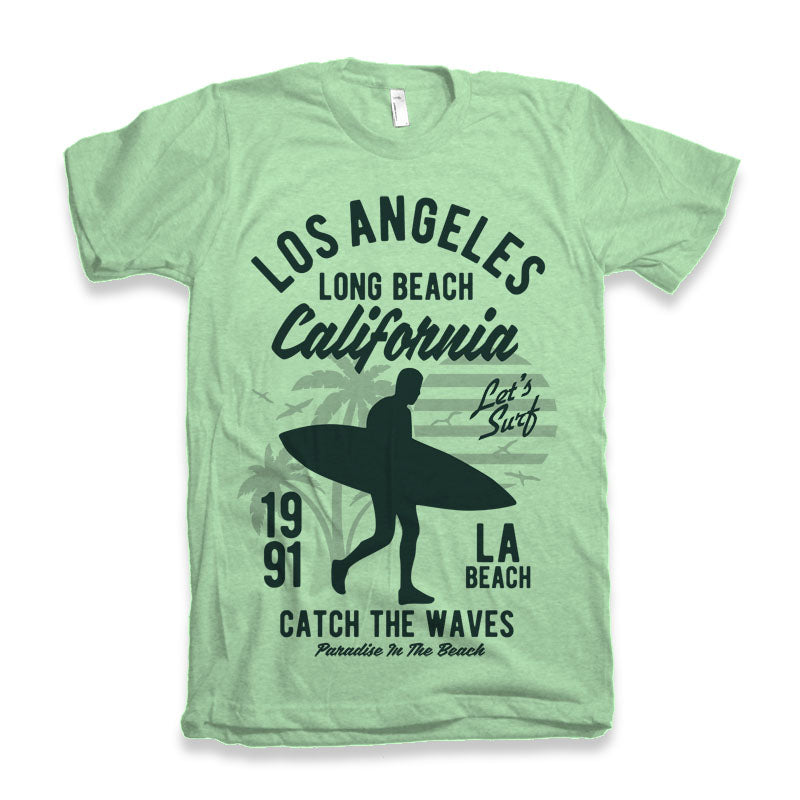 Los Angeles men's tee mint green bamboo viscose organic cotton surfer print Spun Bamboo on Tampa Home & Garden Store