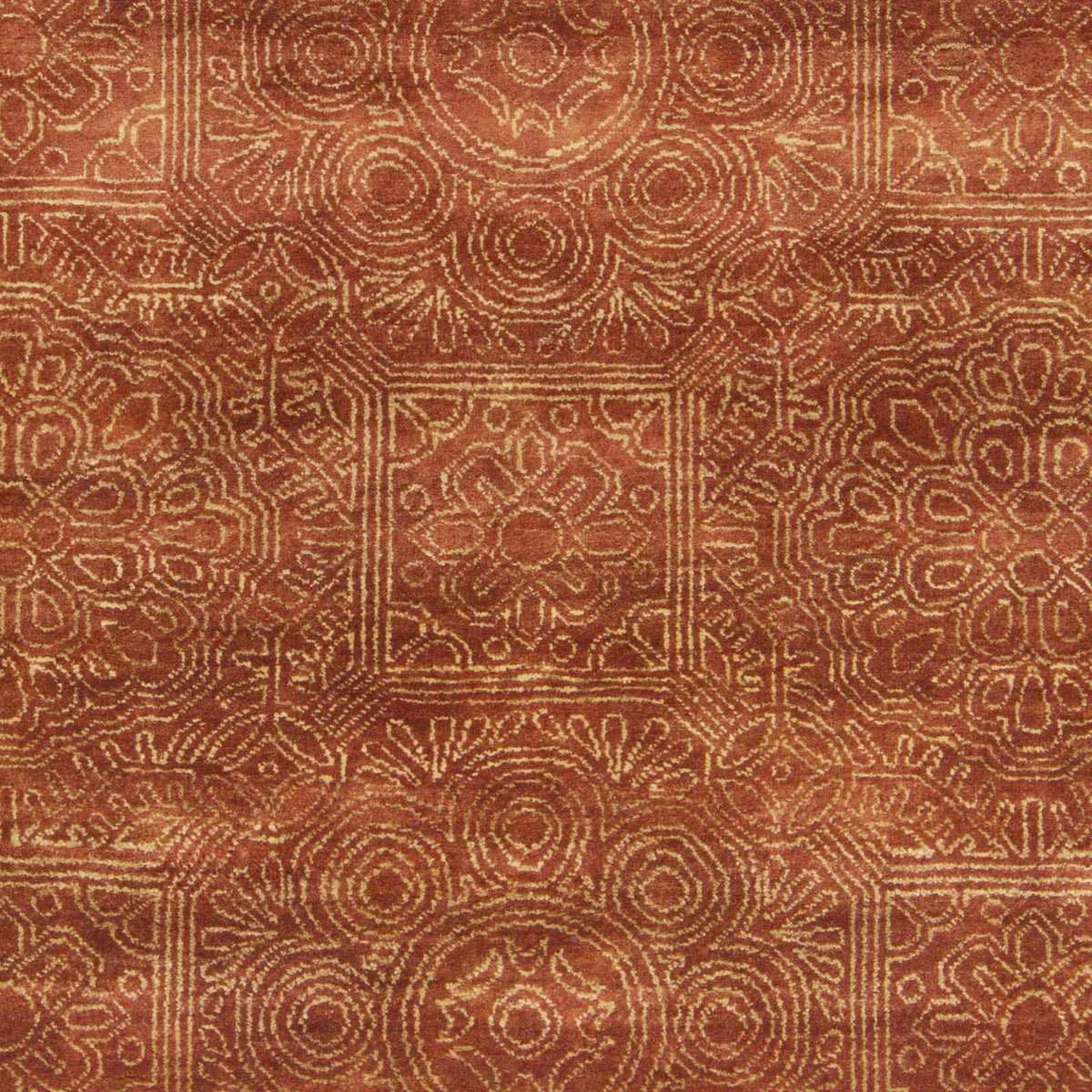 Lottsburg Premium Orange Wool Rug by Boutique Rugs, orange wool rug with ornate gold pattern on Tampa Home & Garden Store