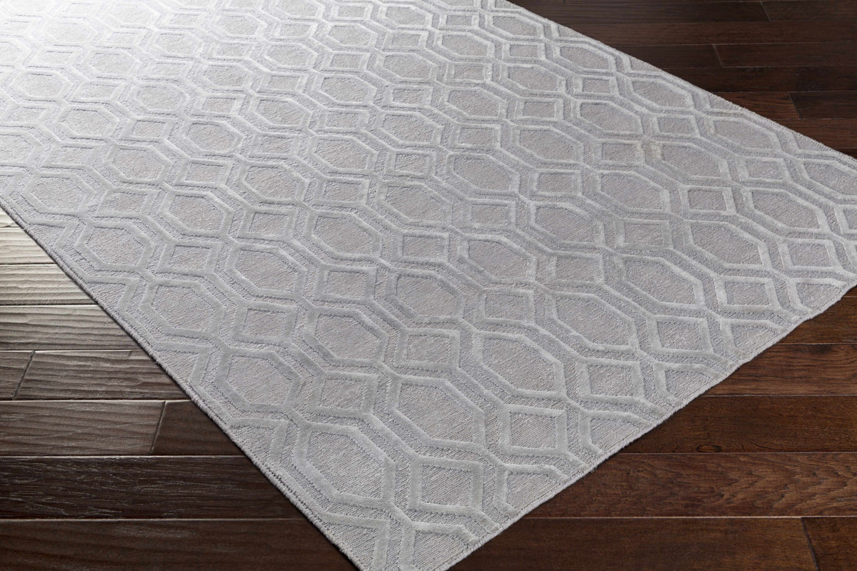 Loughborough Slate Linen Rug, slate gray geometric hex pattern, Boutique Rugs on Tampa Home & Garden Store