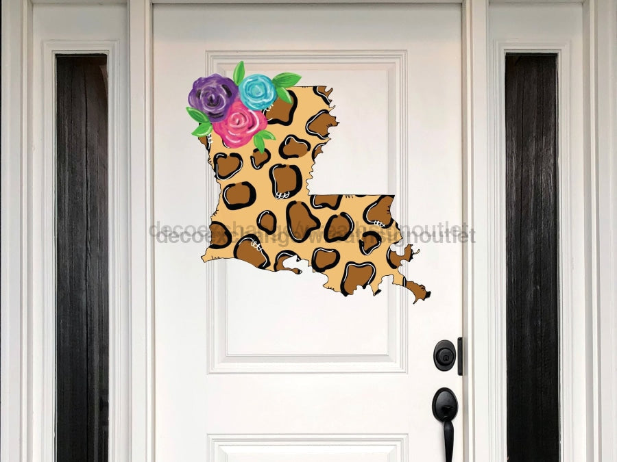 Letrero de Louisiana, Letrero de Fútbol, Letrero de Leopardo, letrero de madera, Colgador de Puerta, DECOE-W-111, Colgador de Puerta de 22"