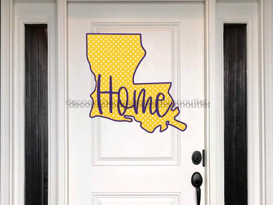 Letrero de Louisiana, Letrero de Fútbol Americano, Letrero Púrpura y Amarillo, Letrero de Fútbol Americano de Louisiana, letrero de madera, Colgador de Puerta, DECOE-W-113, Colgador de Puerta de 22"