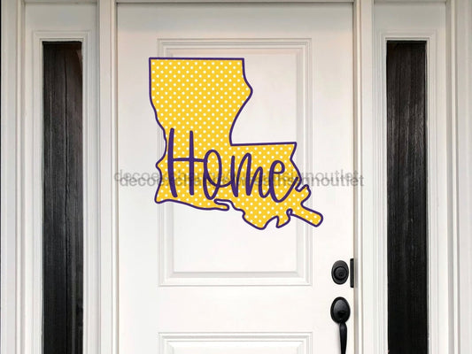 Letrero de Louisiana, Letrero de Fútbol Americano, Letrero Púrpura y Amarillo, Letrero de Fútbol Americano de Louisiana, letrero de madera, Colgador de Puerta, DECOE-W-113, Colgador de Puerta de 22"