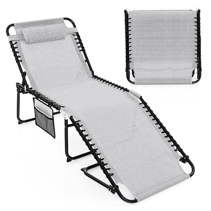 Tumbona Plegable de 4 Posiciones con Respaldo y Reposapiés Ajustables - Gris