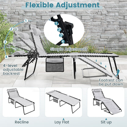 Tumbona Plegable de 4 Posiciones con Respaldo y Reposapiés Ajustables - Gris
