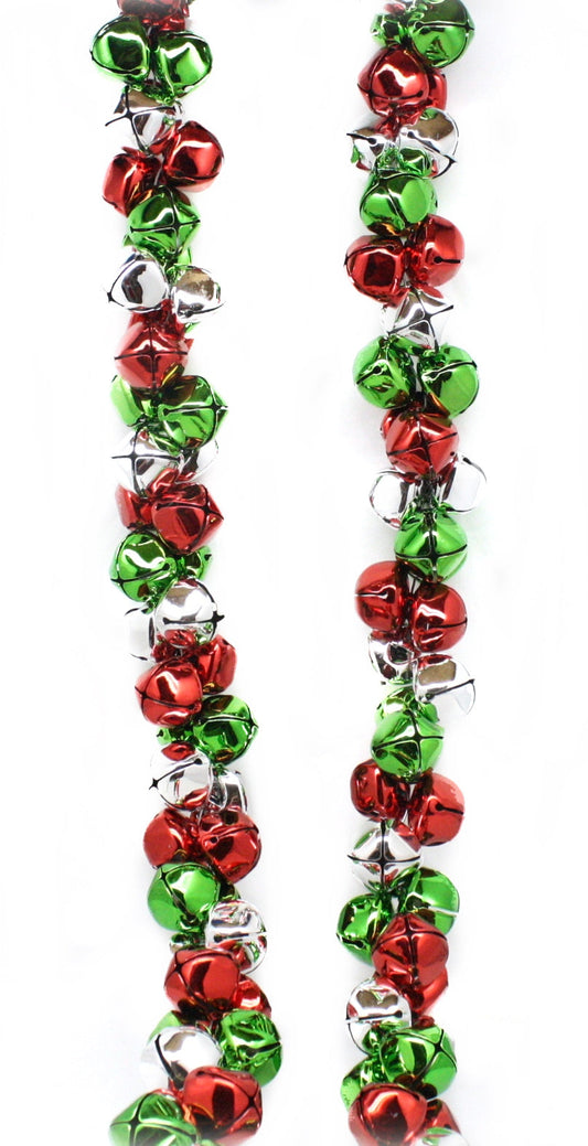 70 Inch Metal Jingle Bell Garland - Red/Green/Silver - Tampa Home & Garden Store