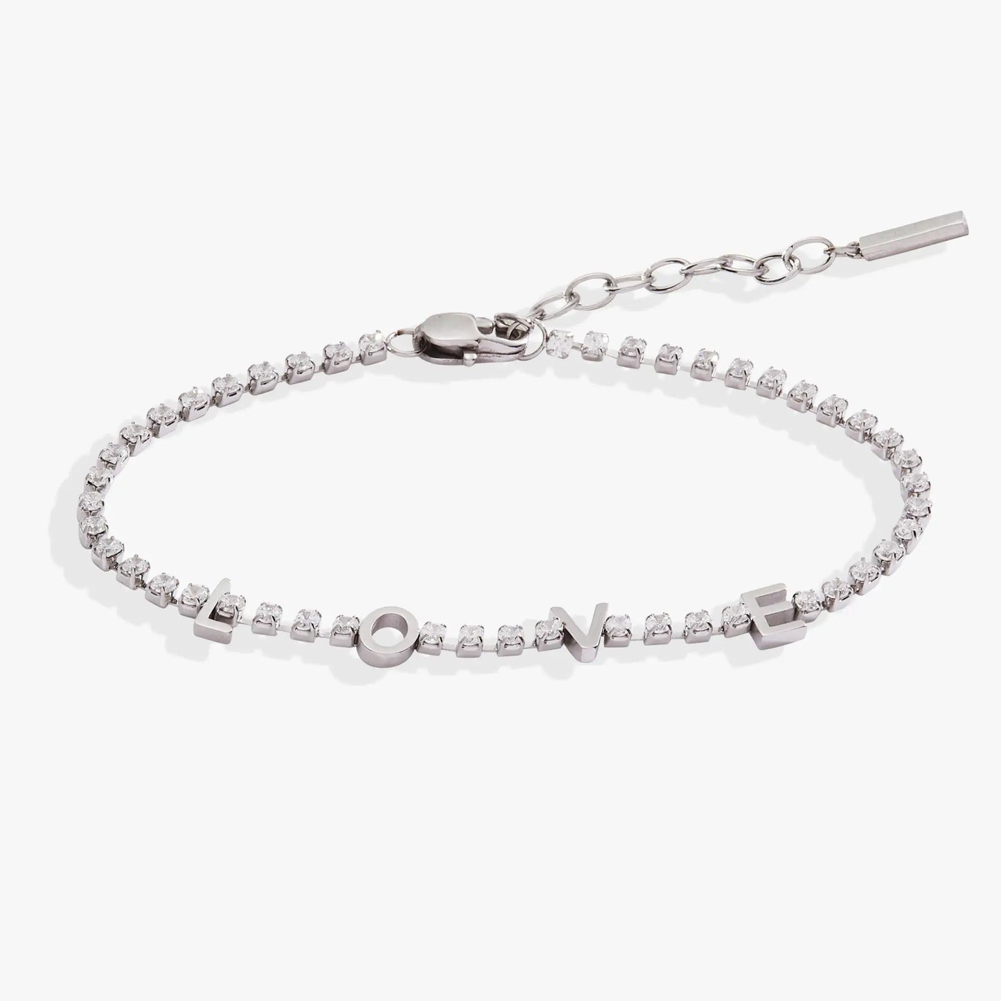 Love Crystal Tennis Bracelet by ALEX AND ANI, silver-tone chain with pavé crystals on Tampa Home & Garden Store