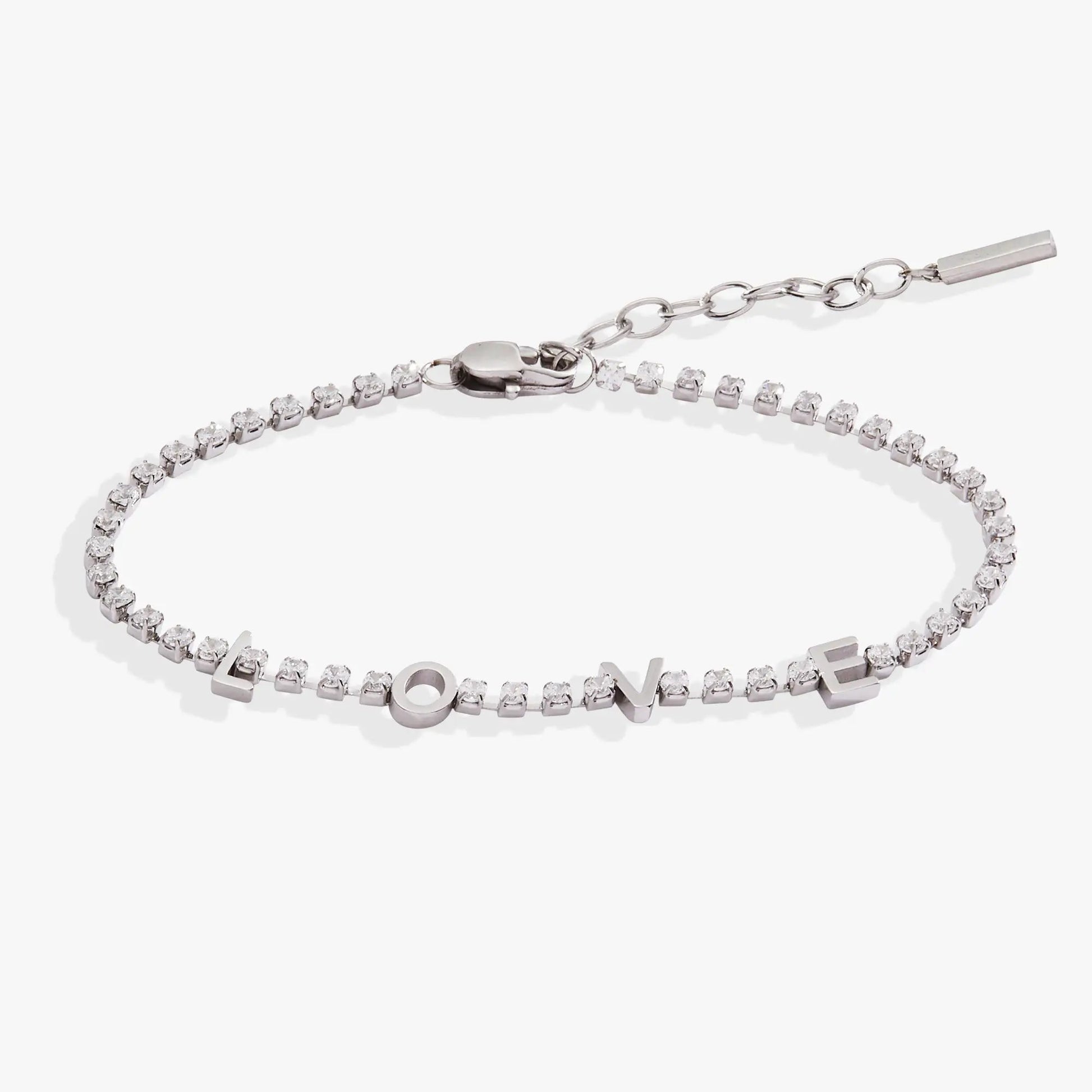 Love Crystal Tennis Bracelet by ALEX AND ANI, silver-tone chain with pavé crystals on Tampa Home & Garden Store