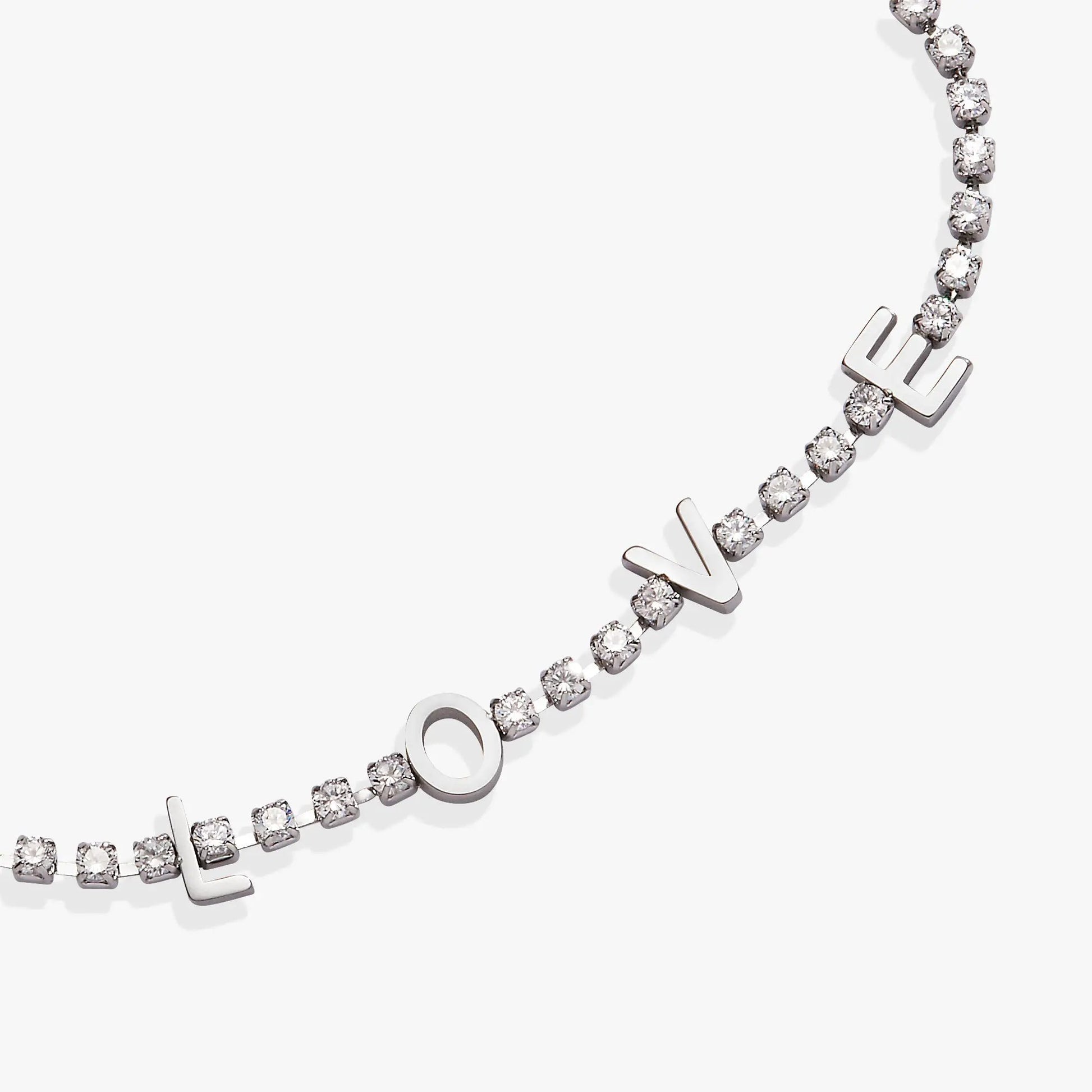 Love Crystal Tennis Bracelet by Alex and Ani in silver-tone with pavé crystals and LOVE charms on Tampa Home & Garden Store