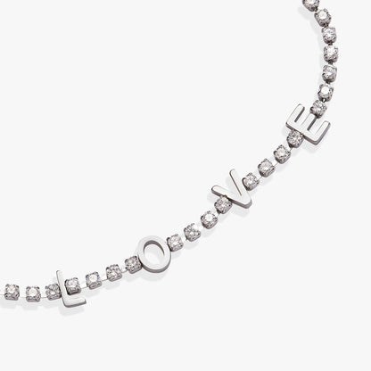 Love Crystal Tennis Bracelet by Alex and Ani in silver-tone with pavé crystals and LOVE charms on Tampa Home & Garden Store