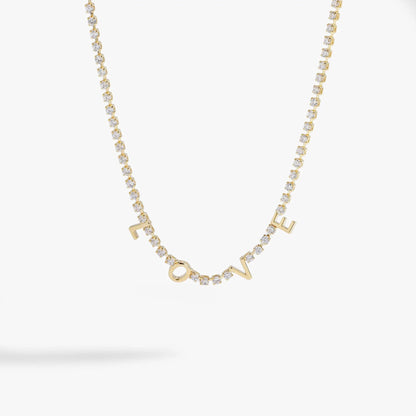 Love Crystal Tennis Necklace with Cubic Zirconia