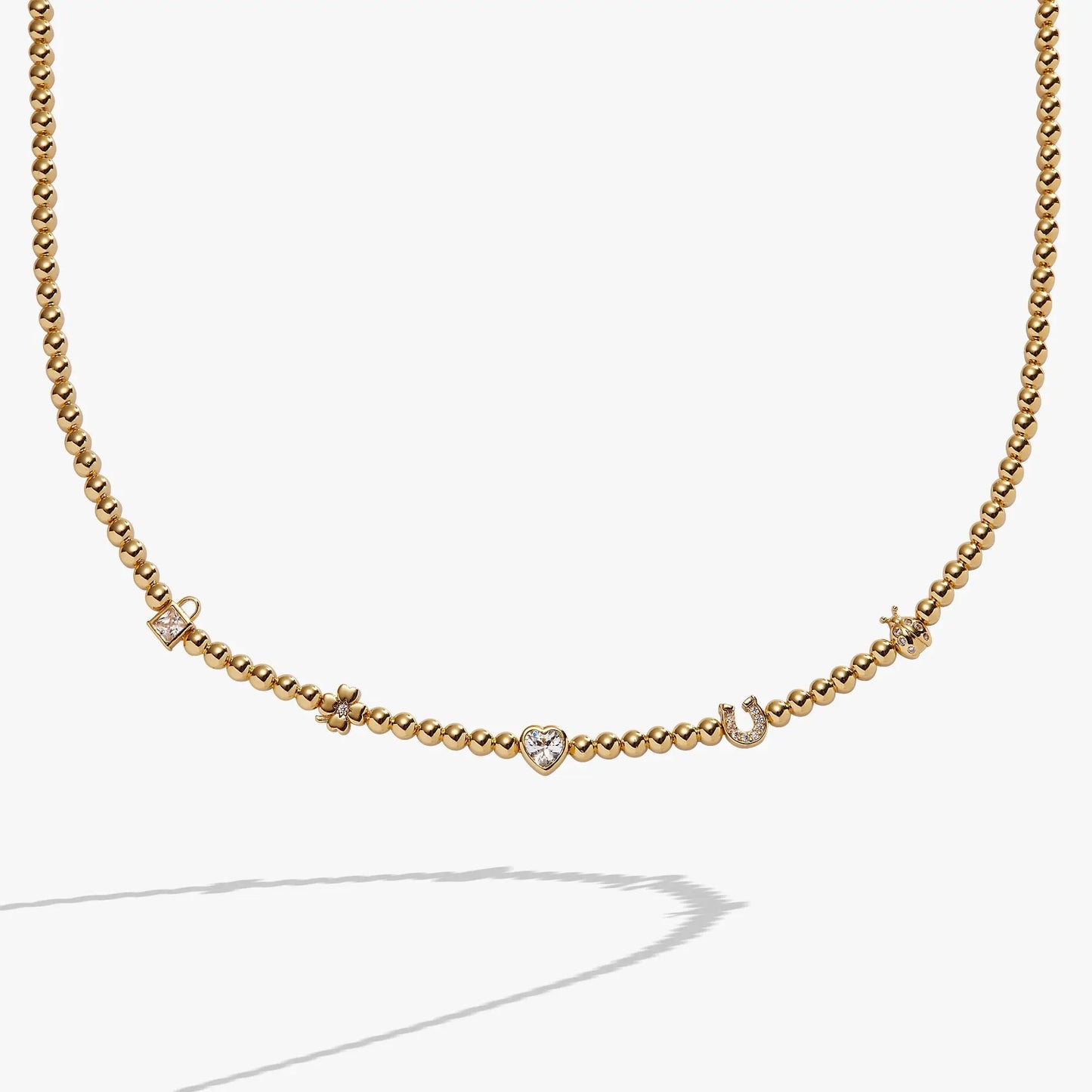 Love and Luck Beaded Tennis Necklace with Charms