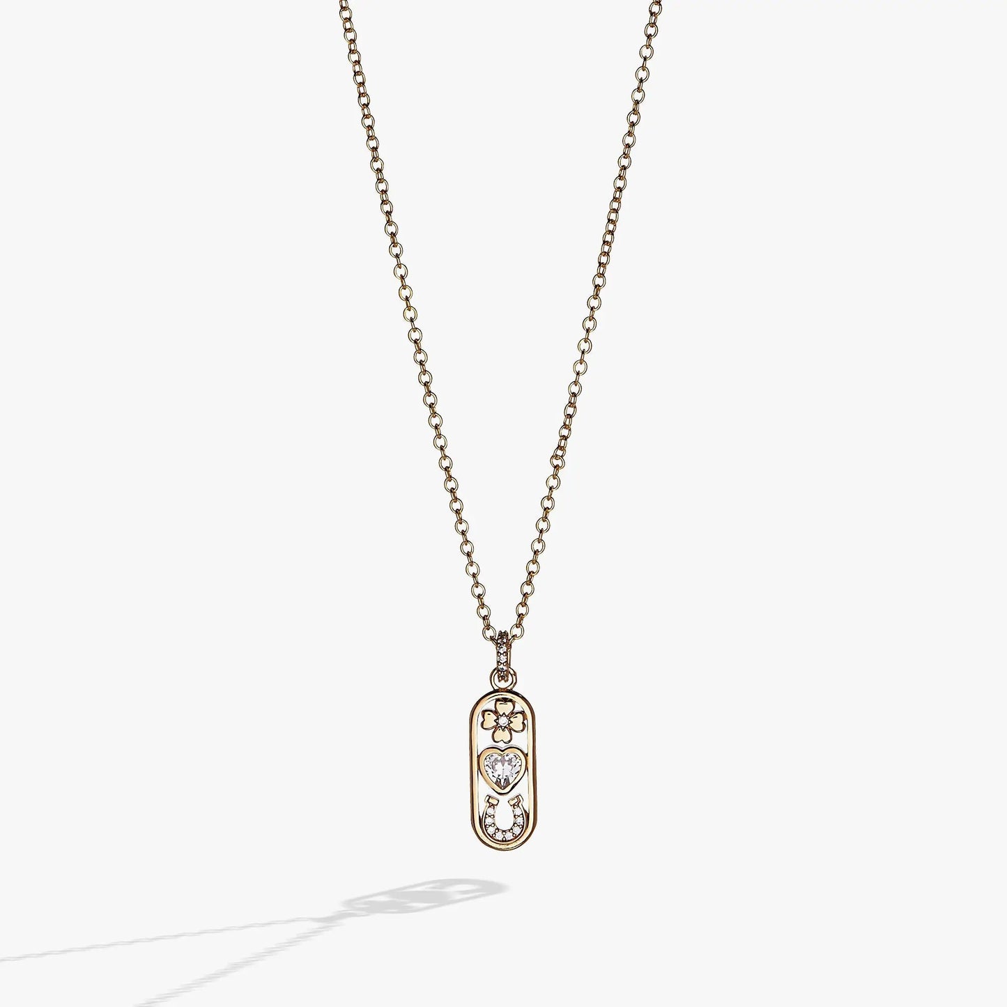 Love and Luck Pendant Necklace by ALEX AND ANI, gold chain with clover pendant and crystals on Tampa Home & Garden Store