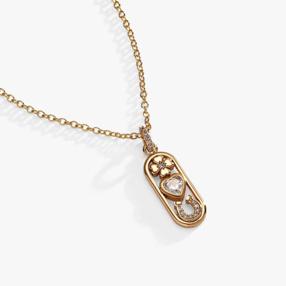 Love and Luck pendant necklace, gold-tone chain with crystal-studded quatrefoil pendant on Tampa Home & Garden Store