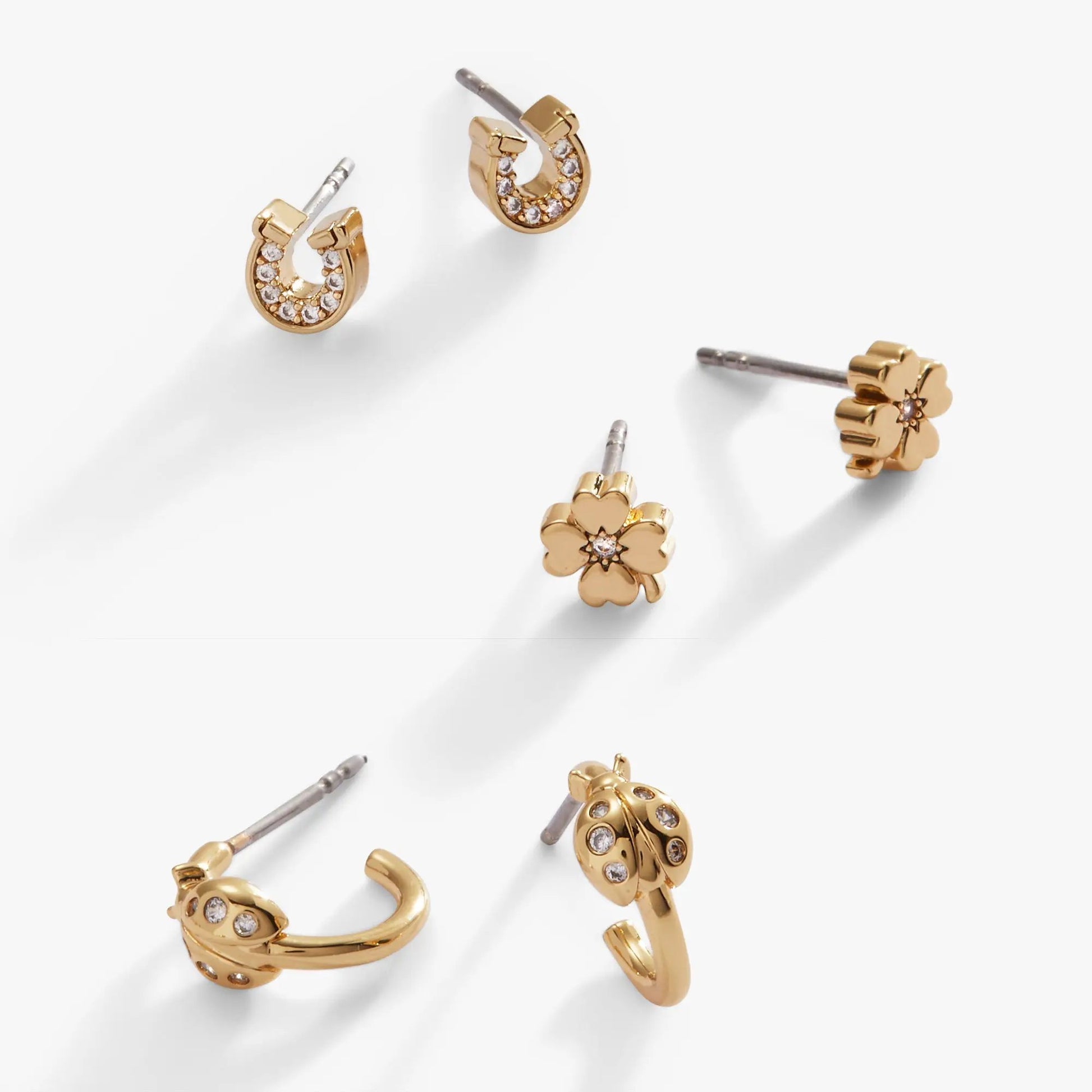Love and Luck stud and hoop earrings set of 3 gold-tone with crystals by ALEX AND ANI on Tampa Home & Garden Store