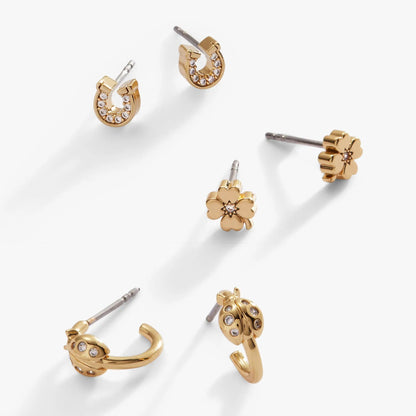 Love and Luck stud and hoop earrings set of 3 gold-tone with crystals by ALEX AND ANI on Tampa Home & Garden Store