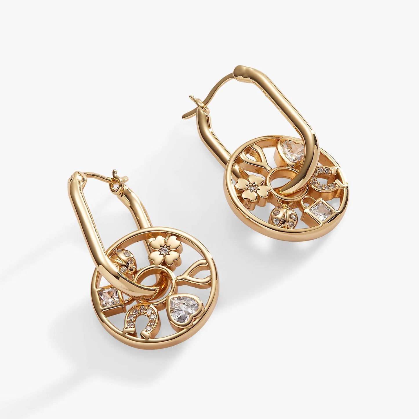 Love and Luck Wheel Hoop Earrings gold-tone pair with crystal accents by ALEX AND ANI on Tampa Home & Garden Store