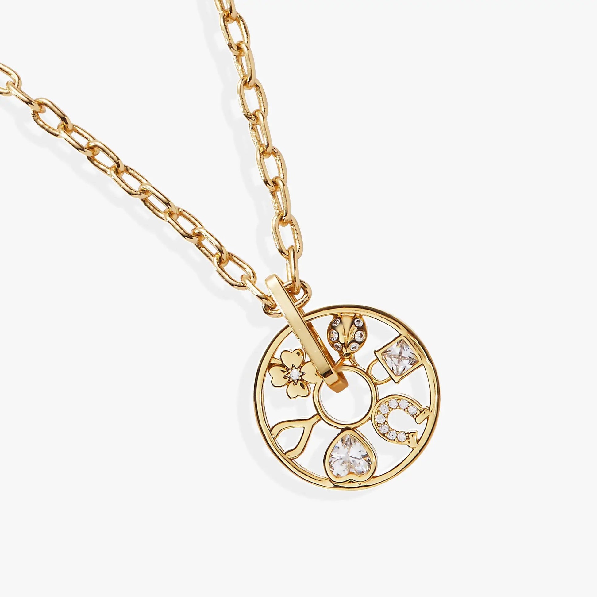 Love and Luck Wheel Charm Necklace gold-tone chain with openwork pendant by ALEX AND ANI on Tampa Home & Garden Store
