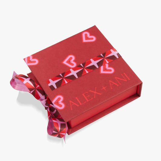 Love Bow Gift Box red box with pink ribbon bow and ALEX AND ANI branding on gift wrap on Tampa Home & Garden Store