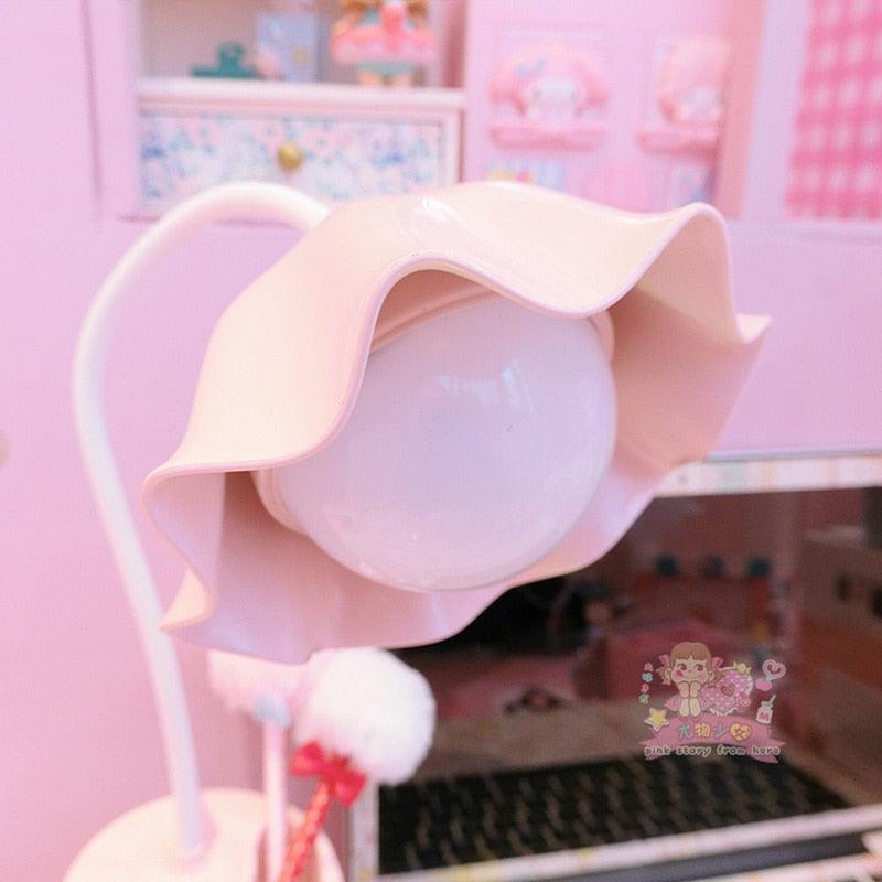 Lovely 3 Levels Reading Table Lamp pink ruffled shade with white bulb base Stevvex lamp on Tampa Home & Garden Store
