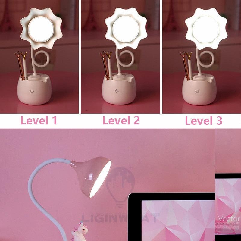 Stevvex pink 3-level dimmer lamp with pen-case base, LED desk lamp for bedroom on Tampa Home & Garden Store