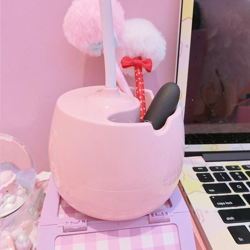 Pink round base desk lamp with pen holder and dimmable LED reading light by Stevvex on Tampa Home & Garden Store