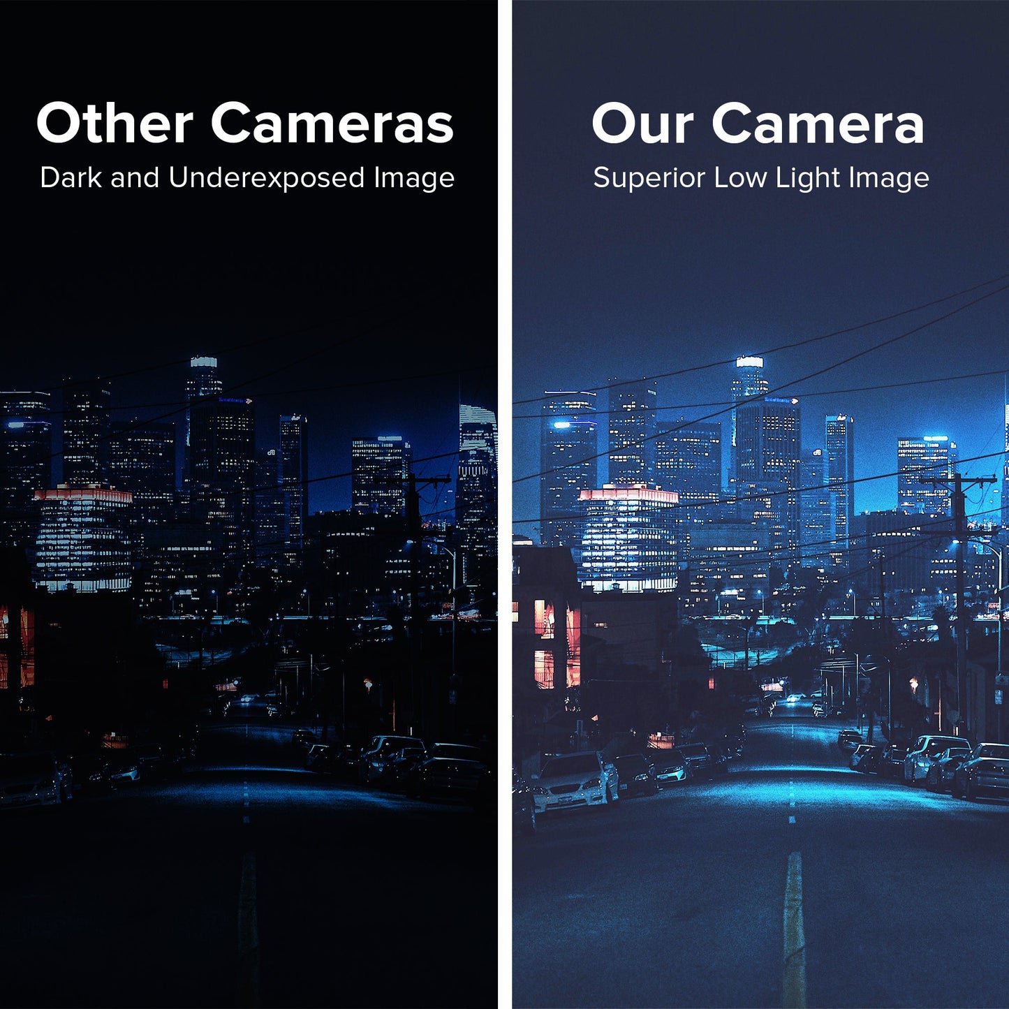 Our Camera vs Other Cameras night-vision cityscape shows brighter low-light image on Tampa Home & Garden Store
