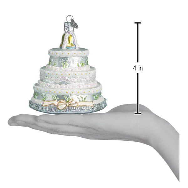 Ornement en verre soufflé représentant un gâteau de mariage de Noël à l'ancienne