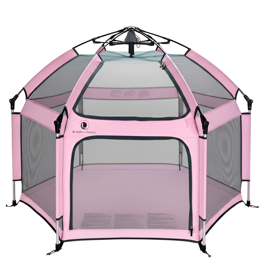 Pop 'N Go Playpen pink play yard with gray mesh walls by The California Beach Company LLC on Tampa Home & Garden Store