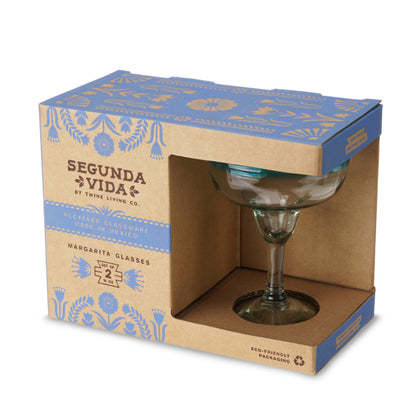 Segunda Vida Margarita Glasses by Twine Living; green-stem 2-pack in blue box on Tampa Home & Garden Store