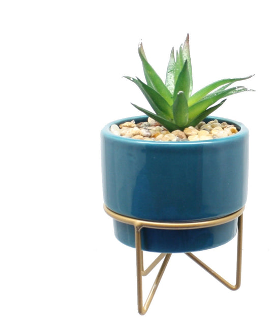 Potted Succulent on Metal Stand -