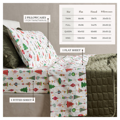 Printed Baylor Collection sheet set with festive print; 2 pillowcases, 1 fitted sheet on Tampa Home & Garden Store