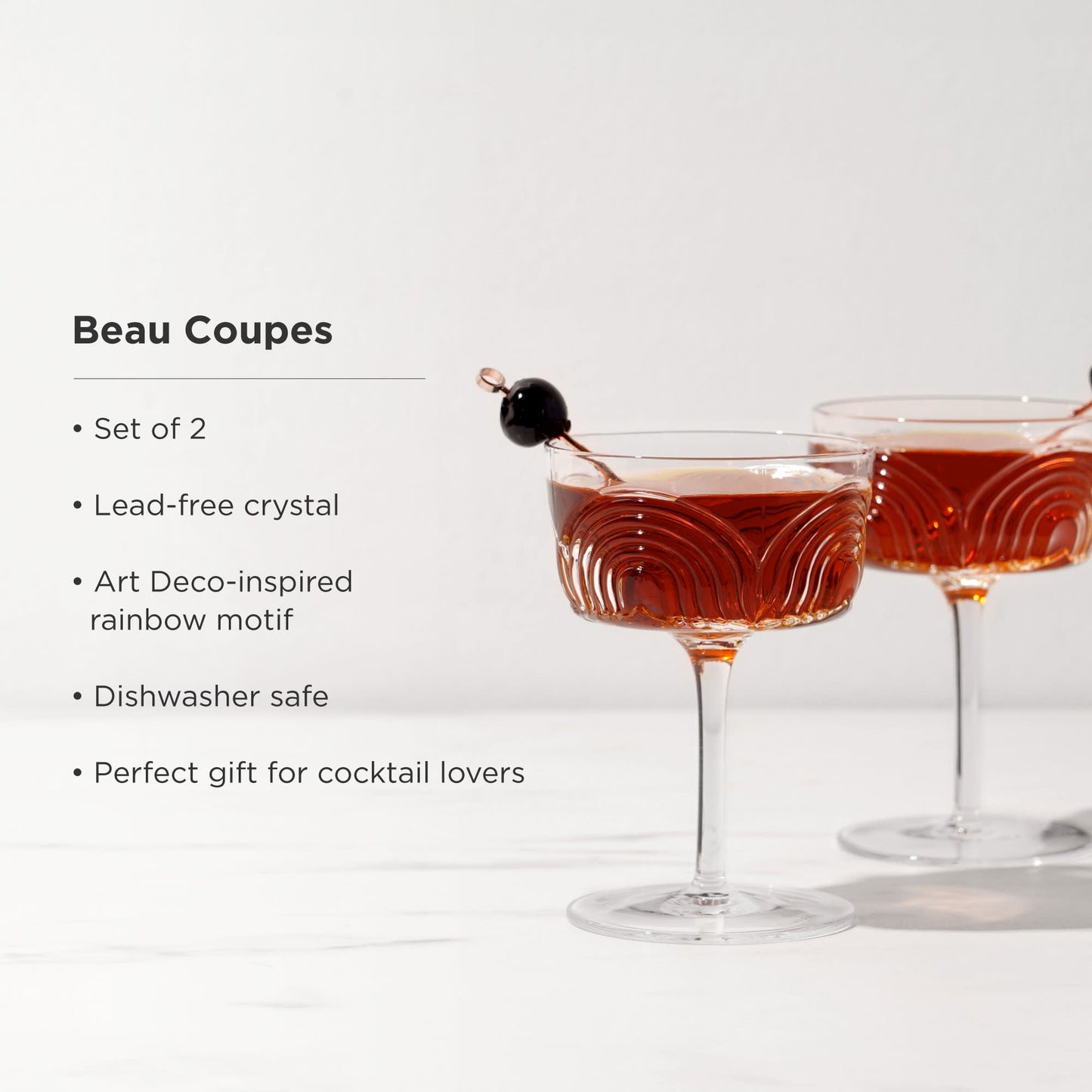 Beau Art Deco Crystal Cocktail Glasses Set of Two