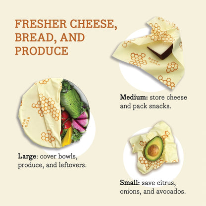 Papier d'emballage alimentaire Bee's Wrap - Motif original - Assortiment de 3 feuilles