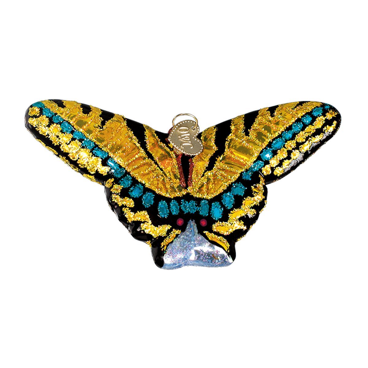 Swallowtail Butterfly Glass Ornament by The Country Christmas Loft, gold glitter against black on Tampa Home & Garden Store